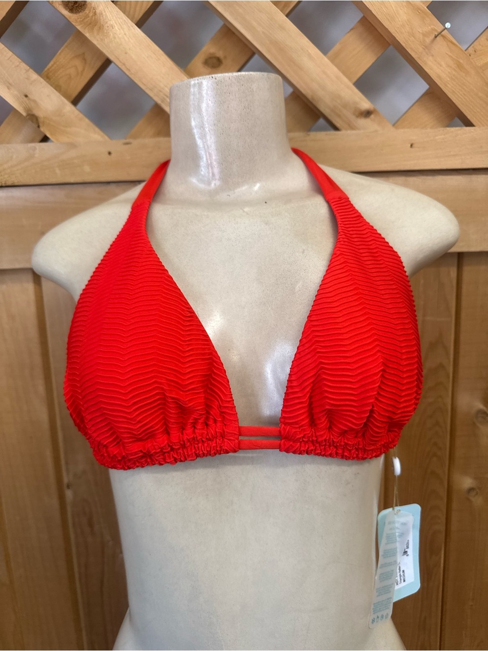 Luli Fama Hot Tropics Lava  Red Textured Wave Rushed Triangle Bikini XS Top M - Picture 7 of 15